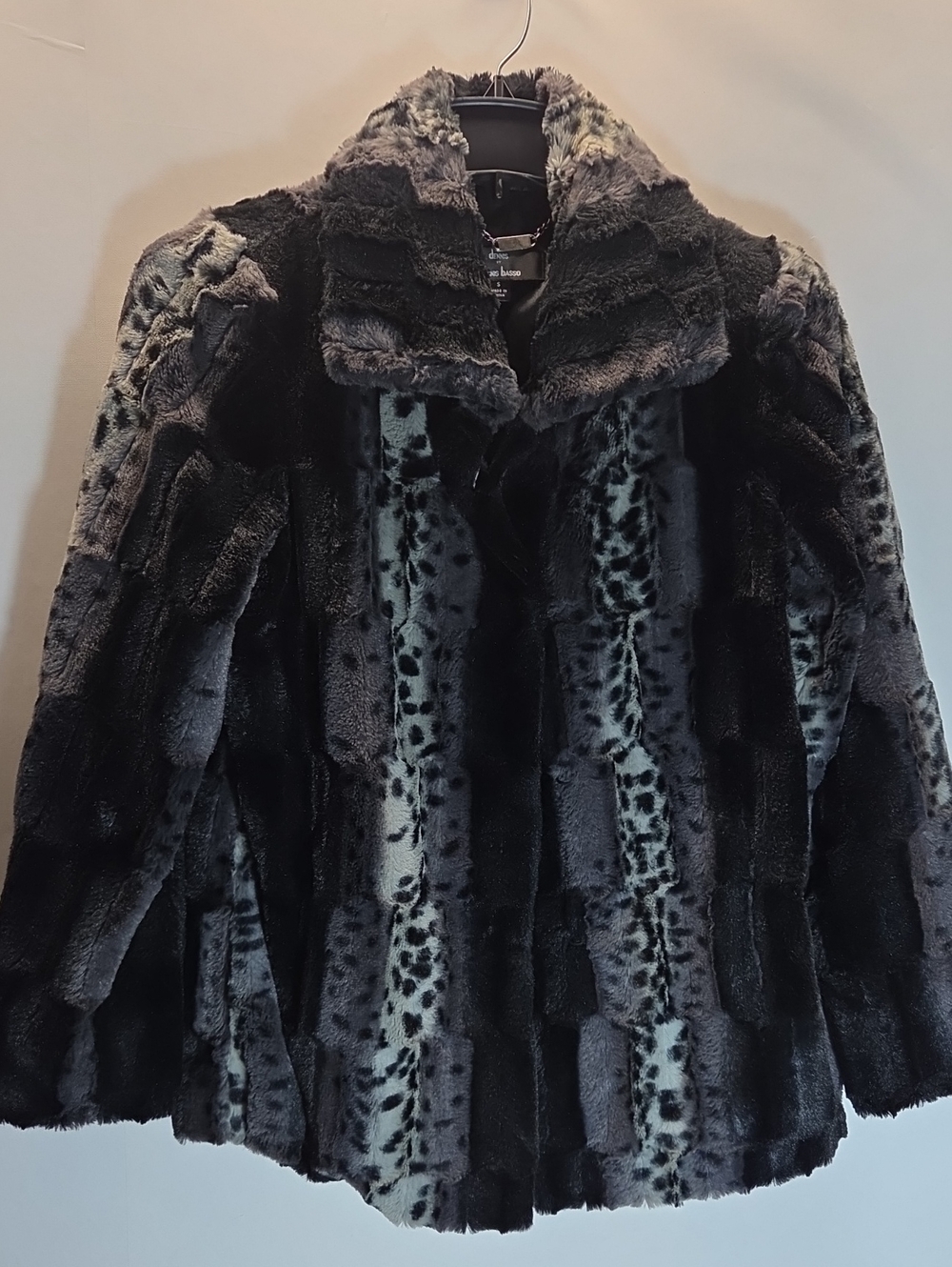 dennis basso Black and Gray Faux Fur Patchwork Jacket Size S
